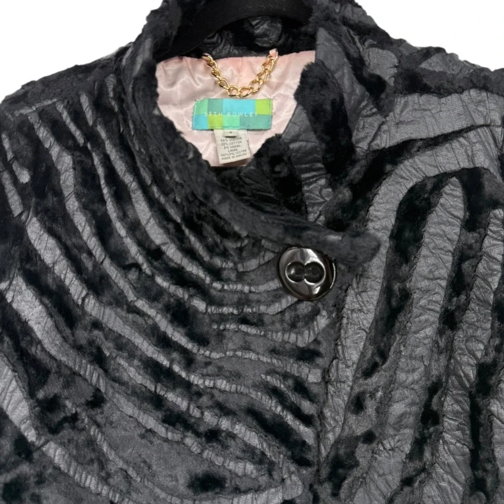 Beth Bowley Black Zebra Print Textured Jacket Size 4 Unique Statement Mob Wife - Picture 6 of 15
